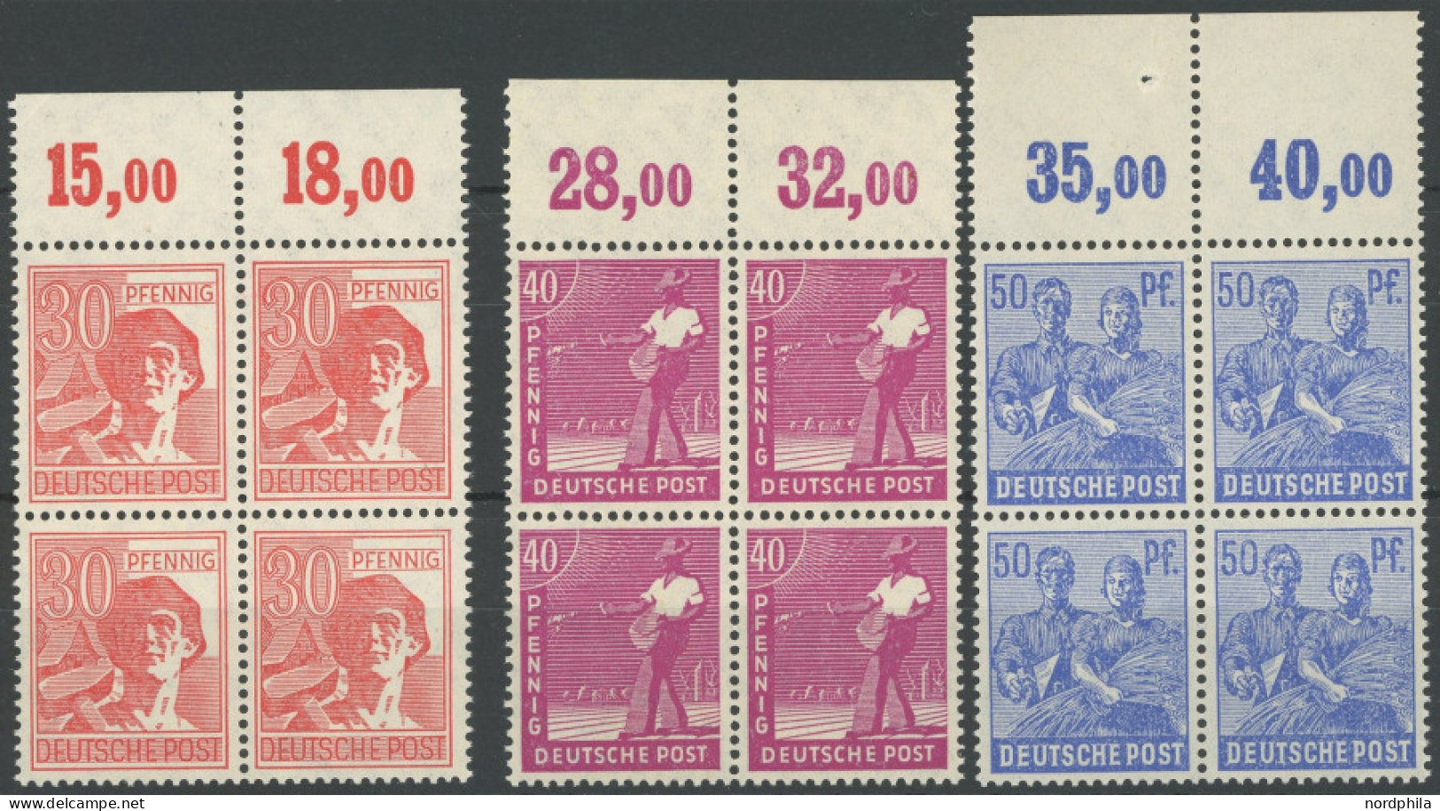 ALLIIERTE BES. 953-55POR , 1947, 30 - 50 Pf. II. Kontrollausgabe, Je Im Viererblock Vom Oberrand Mit Durchgezähntem Ober - Sonstige & Ohne Zuordnung