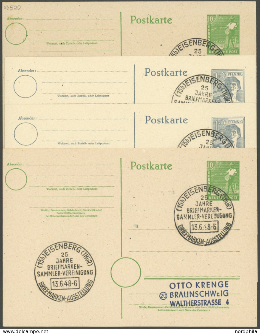 ALL. BES. GANZSACHEN 1948, Sonderstempel EISENACH 25 JAHRE BRIEFMARKEN SAMMLER VEREINIGUNG, Je Auf 10 Und 12 Pf. Ganzsac - Otros & Sin Clasificación