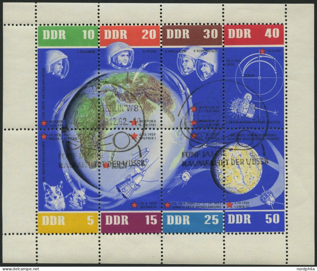 DDR 926-33KB O, 1962, 5 Jahre Sowjetische Weltraumflüge Im Kleinbogen, Rechter Rand Nicht Durchgezähnt, Ersttagssonderst - Gebraucht