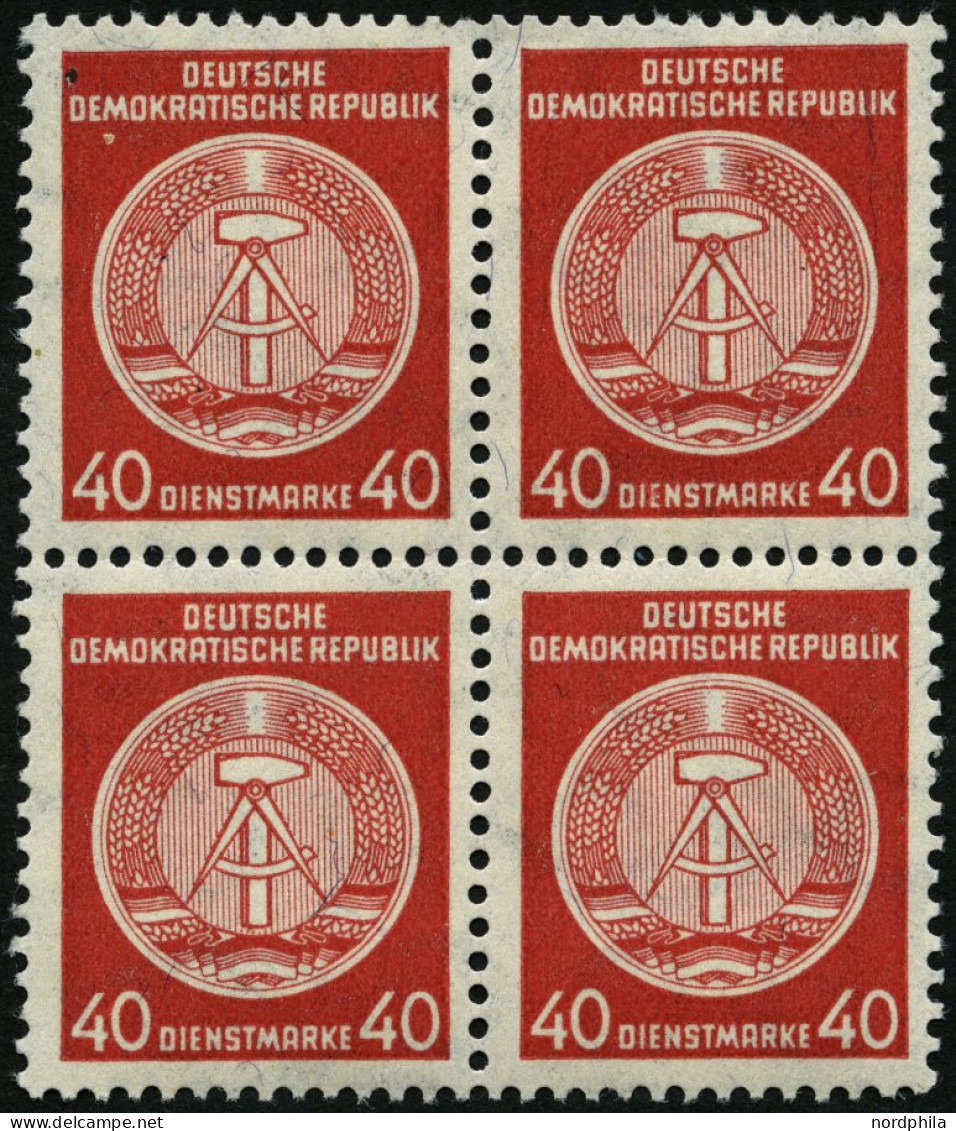 DIENSTMARKEN A D 33XI VB , 1956, 40 Pf. Rot, Faserpapier, Wz. 2XI, Im Viererblock, Pracht, Gepr. Jahn, Mi. 320.- - Sonstige & Ohne Zuordnung