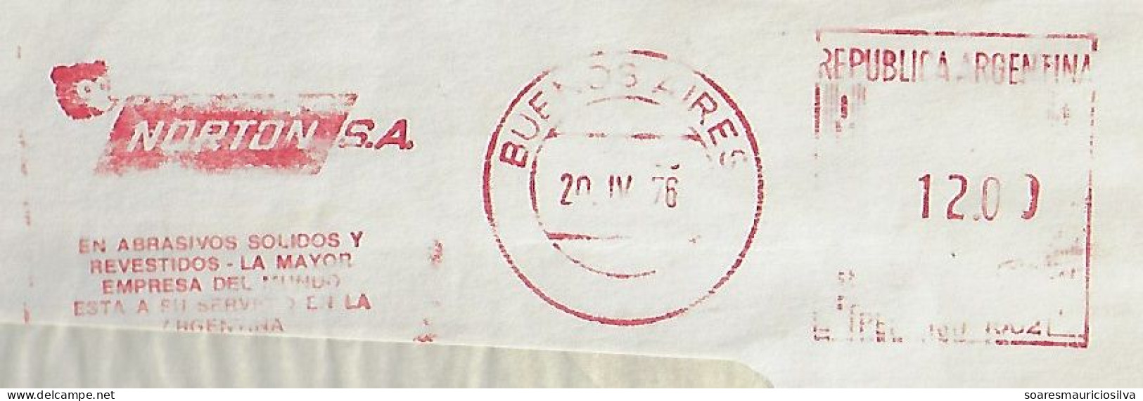 Argentina 1976 Cover Sent From Buenos Aires Meter Stamp Slogan Norton Abrasives Bear Mascot Brand Telefunken - Lettres & Documents