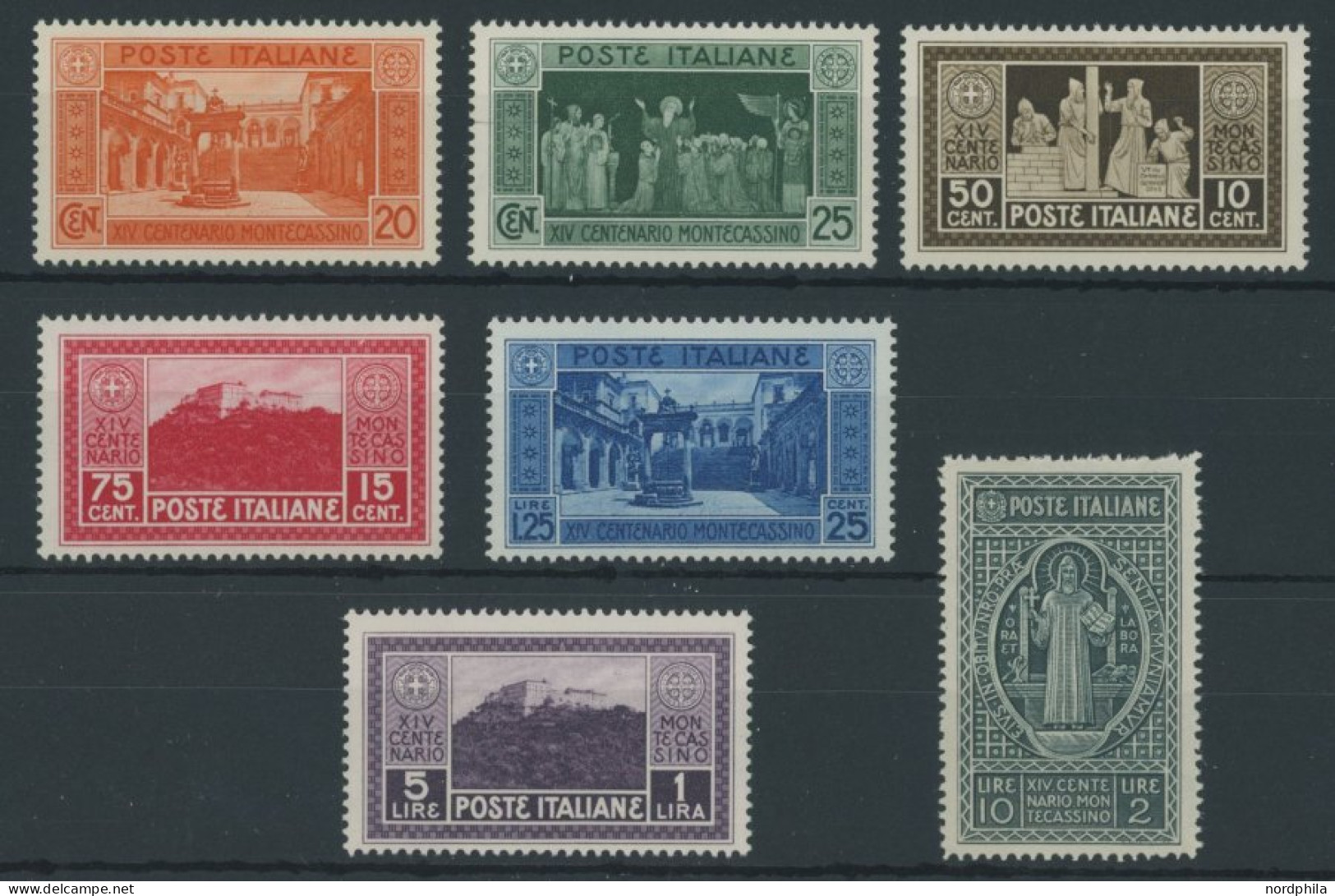 ITALIEN 318-24 , 1929, Klosterabtei Monte Cassino, üblich Gezähnt, Postfrischer Prachtsatz, Mi. 90.- - Ohne Zuordnung