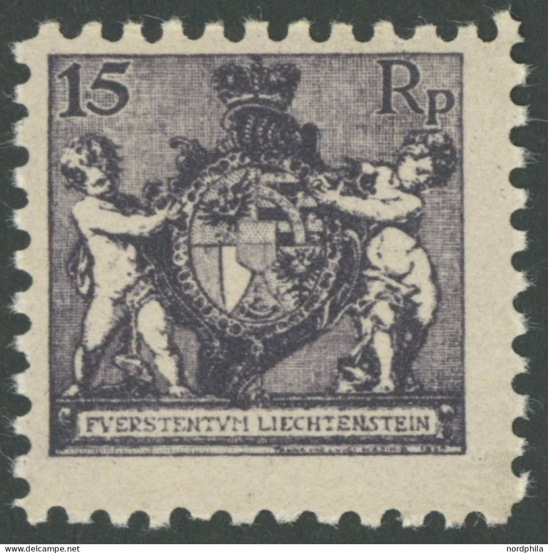 LIECHTENSTEIN 52A , 1921, 15 Rp. Schwarzgrauviolett, Gezähnt L 91/2, Postfrisch, Pracht, Mi. 60.- - Otros & Sin Clasificación