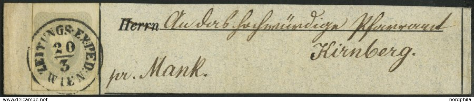 ÖSTERREICH 23a BrfStk, 1861, 1.05 Kr. Hellgrau Auf Schleife Mit K1 ZEITUNGS. EXPED. WIEN, Pracht, Mi. 500.- - Usados