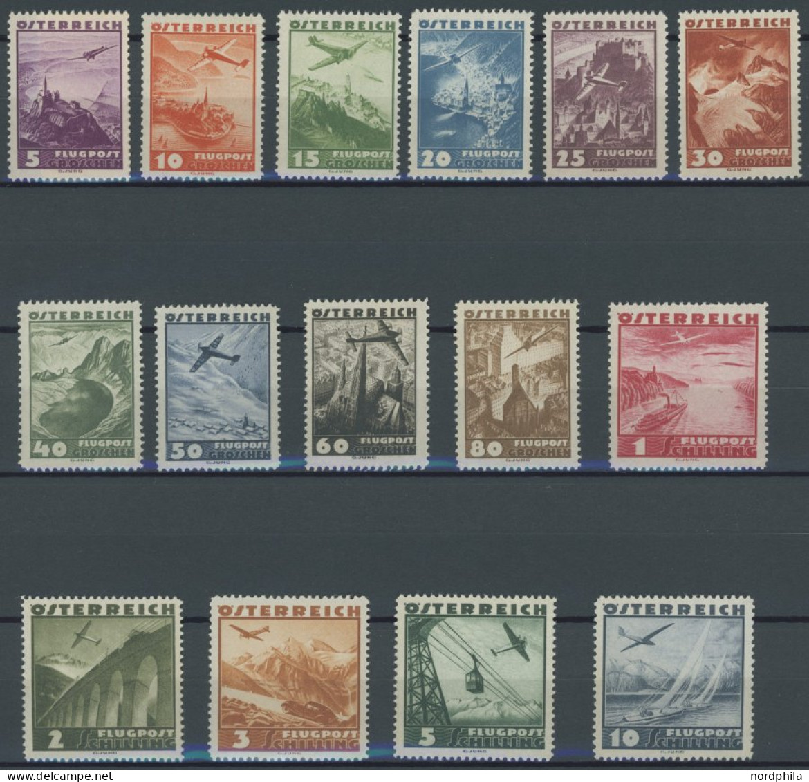 ÖSTERREICH 1918-1938 598-612 , 1935, Flugzeug über Landschaften, Postfrischer Prachtsatz, Mi. 190.- - Sonstige & Ohne Zuordnung