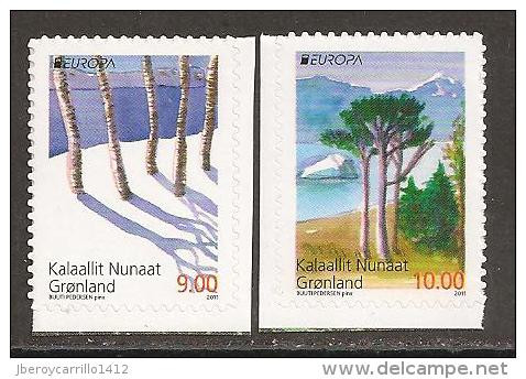 GROENLAND - L'EUROPE 2011 - SUJET ANNUEL " LES FORÊTS  ;. - SÉRIE De 2 Timbres Adhésifs De CARNET - 2011