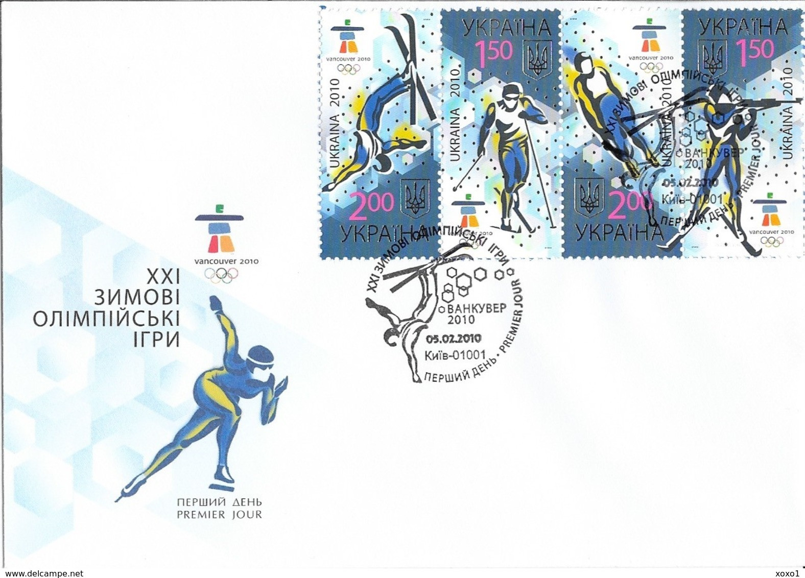 Ukraine 2010 MiNr. 1068 - 1071 Olympic Games Winter Vancouver Freestyle, Cross-country Skiing, Biathlon FDC	6,60 € - Winter 2010: Vancouver