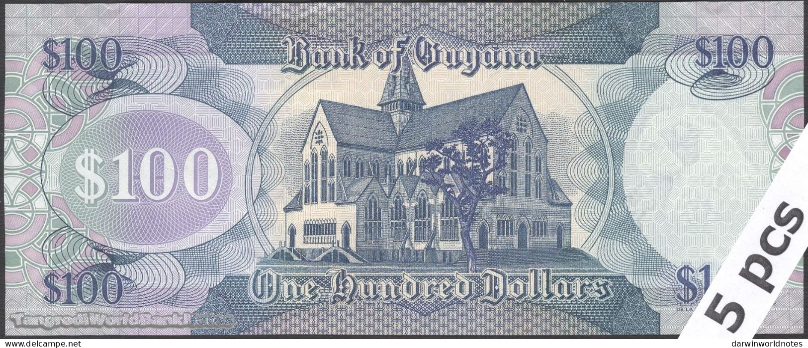 DWN - GUYANA P.36b1 - 100 Dollars ND (2009) UNC - Various Prefixes - DEALERS LOT X 5 - Guyana