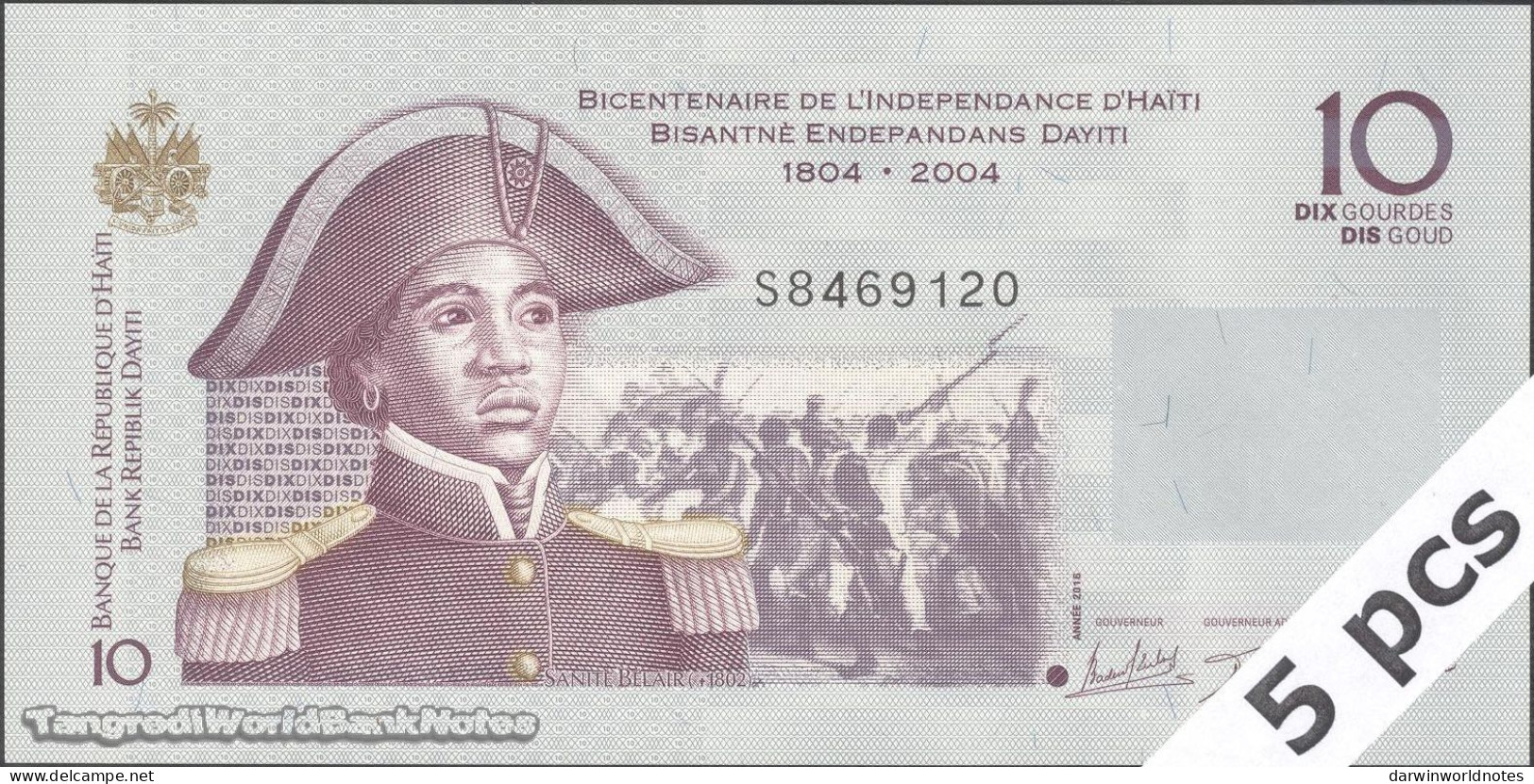 DWN - HAITI P.272h - 10 Gourdes 2004 (2016) UNC Hybrid Substrate - Various Prefixes - DEALERS LOT X 5 - Haïti