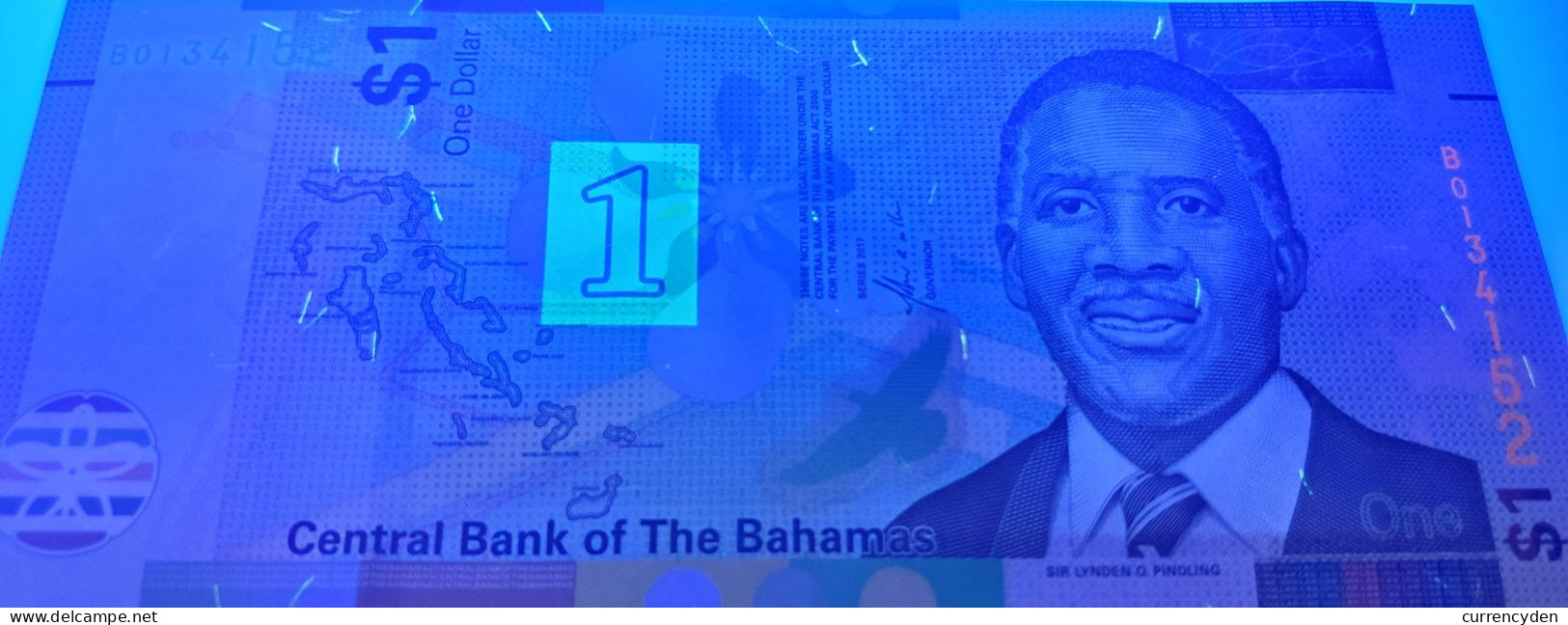 Barhamas $1, P77, Flower, Map, Sir Lynden Pindling / Police Band, 2017, UNC - Bahamas