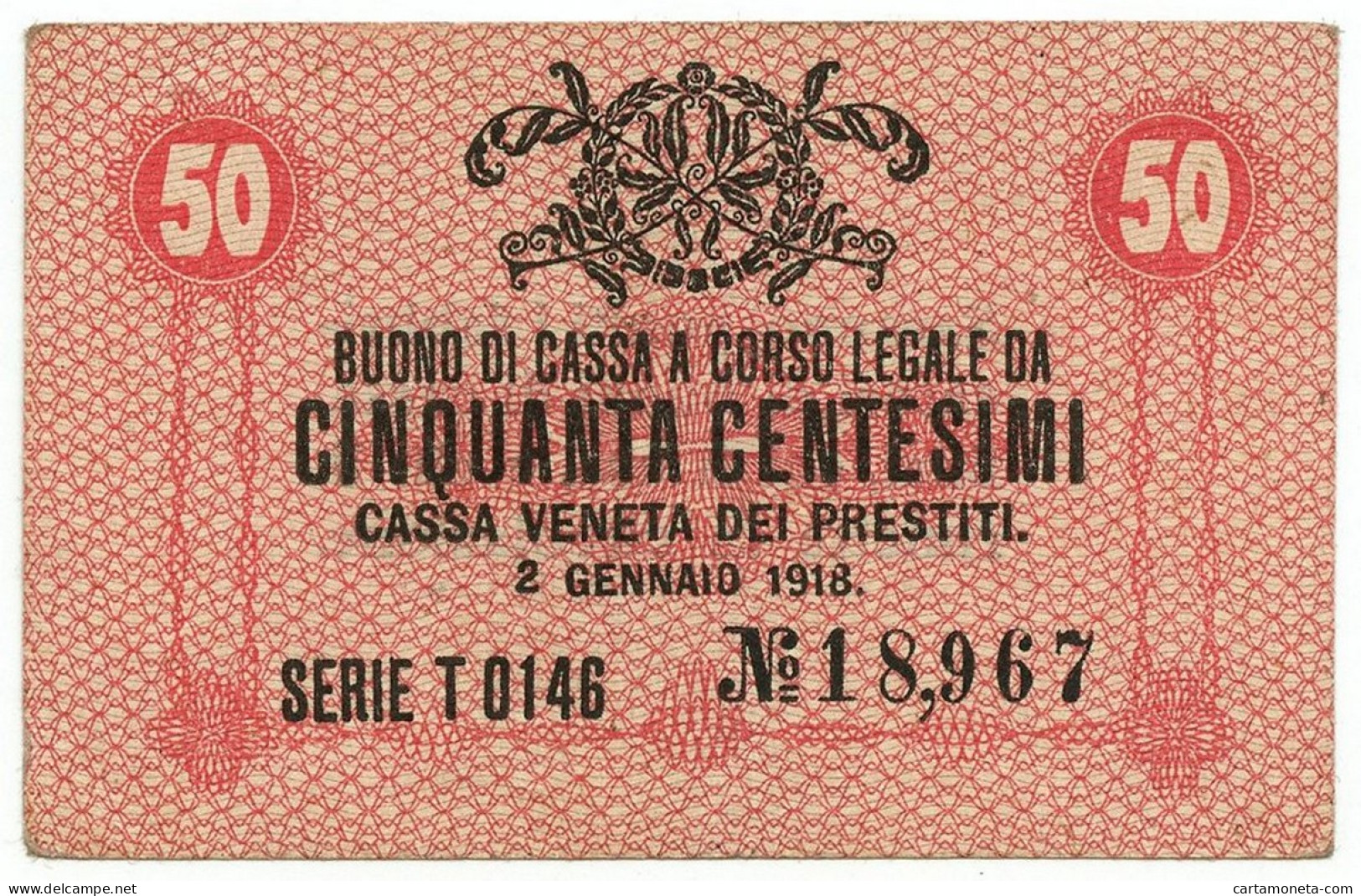 50 CENTESIMI CASSA VENETA DEI PRESTITI OCCUPAZIONE AUSTRIACA 02/01/1918 BB/SPL - Occupazione Austriaca Di Venezia