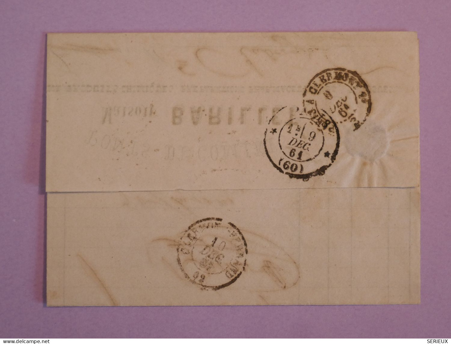 DA7 FRANCE   BELLE LETTRE   1861 LILLE A CLERMONT F.   + NAPOLEON N°14 +AFFR. INTERESSANT+++ - 1853-1860 Napoléon III.