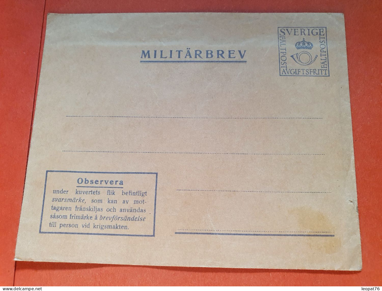 Suède - Entier Postal Pour Militaire Non Circulé - Réf 2254 - Militaires