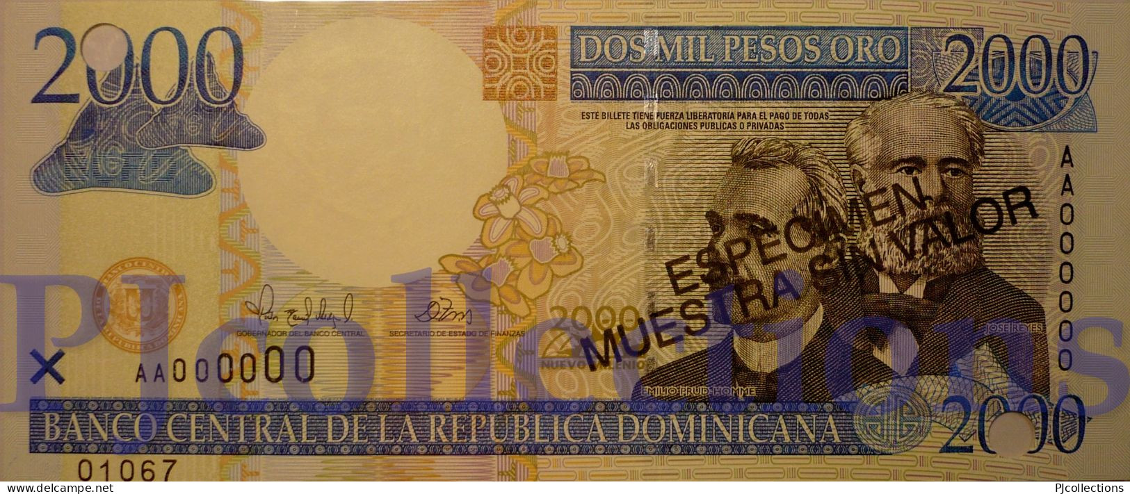 DOMINICAN REPUBLIC 2000 PESOS ORO 2000 PICK 164s SPECIMEN UNC - Dominikanische Rep.