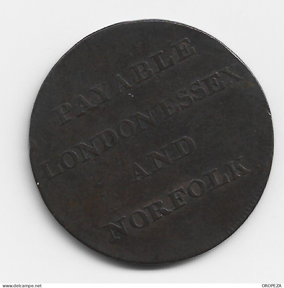 T51  -  GRAN BRETAÑA - Undated London Essex Norfolk Middlesex 1/2d Half Penny Token Coin - Other & Unclassified