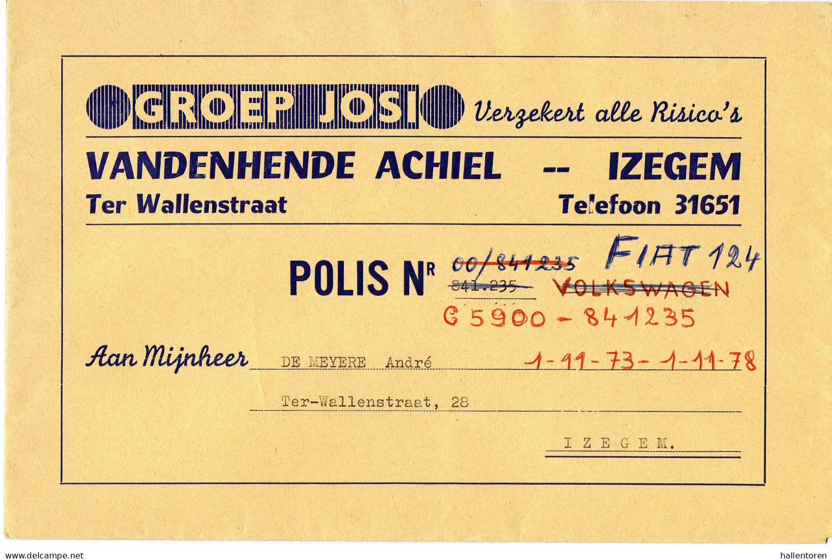 Izegem : Vandenhende Achiel ; 1978 ( Grote Omslag) - Bank & Versicherung