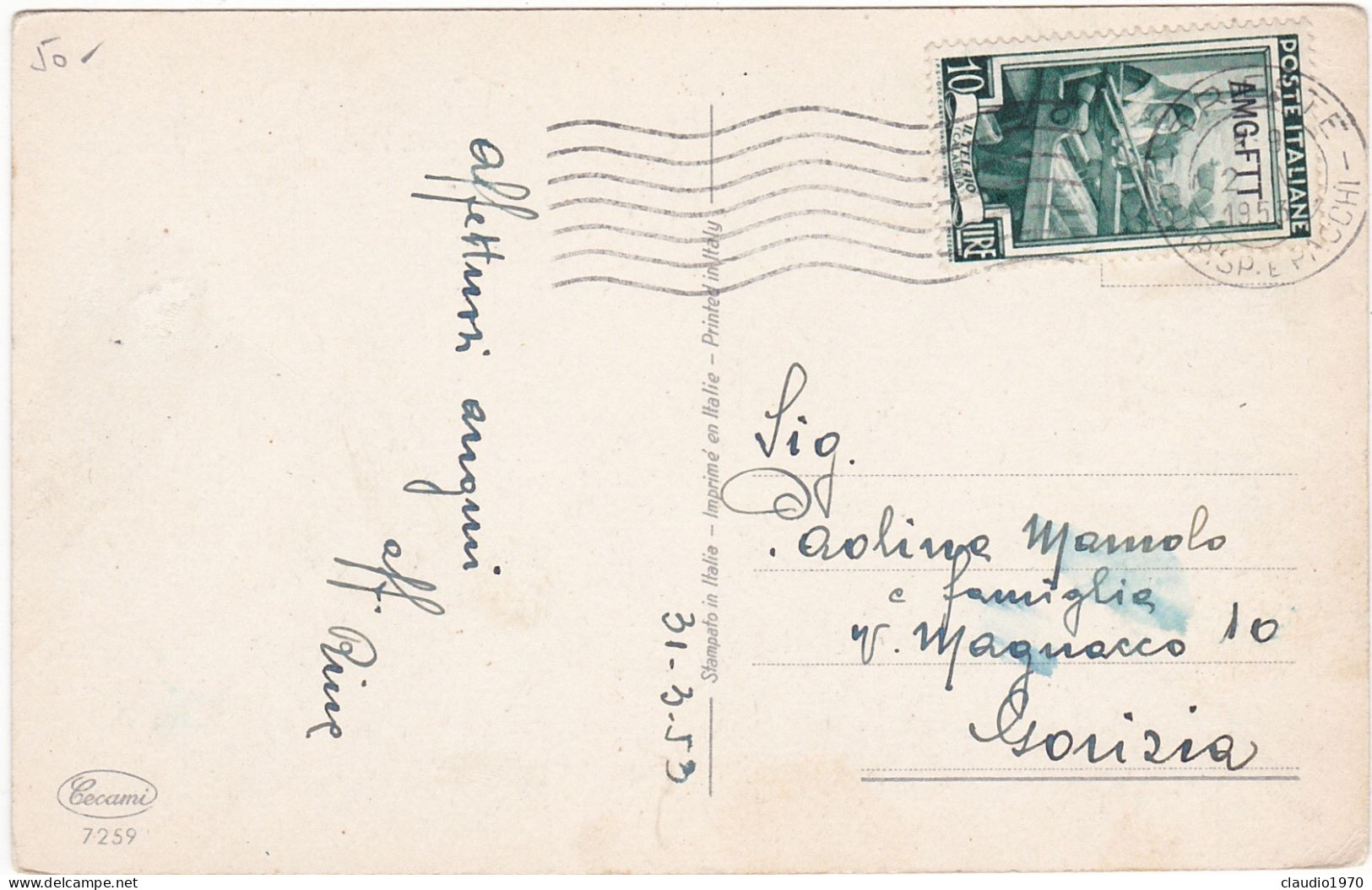 ITALIA - TRIESTE - ZONA A ( AMG FTT) STORIA POSTALE - CARTOLINA  - TEMATICA - VIAGGIATA  PER GORIZIA - 1953 - Poststempel