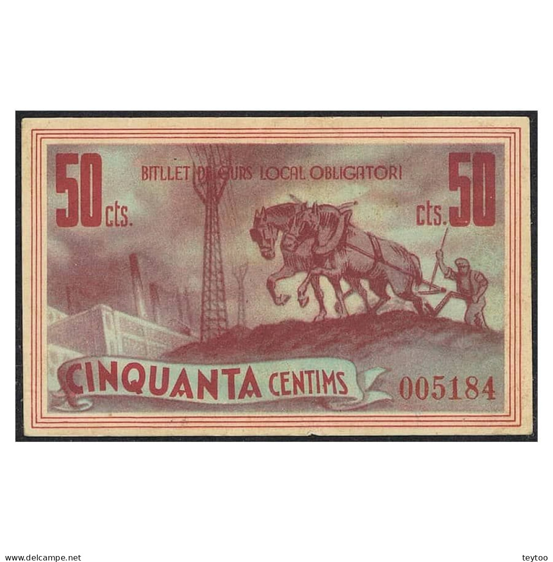 C0052.4# España 1937. 50 Cts. Pobla De Segur (Lérida) (UNC) TUR#1922 - 1-2 Pesetas