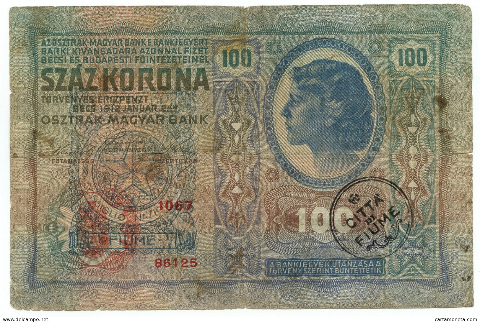 100 CORONE OCCUPAZIONE DANNUNZIANA FIUME SOVRASTAMPA II III TIPO 1912 MB/BB - Sonstige & Ohne Zuordnung