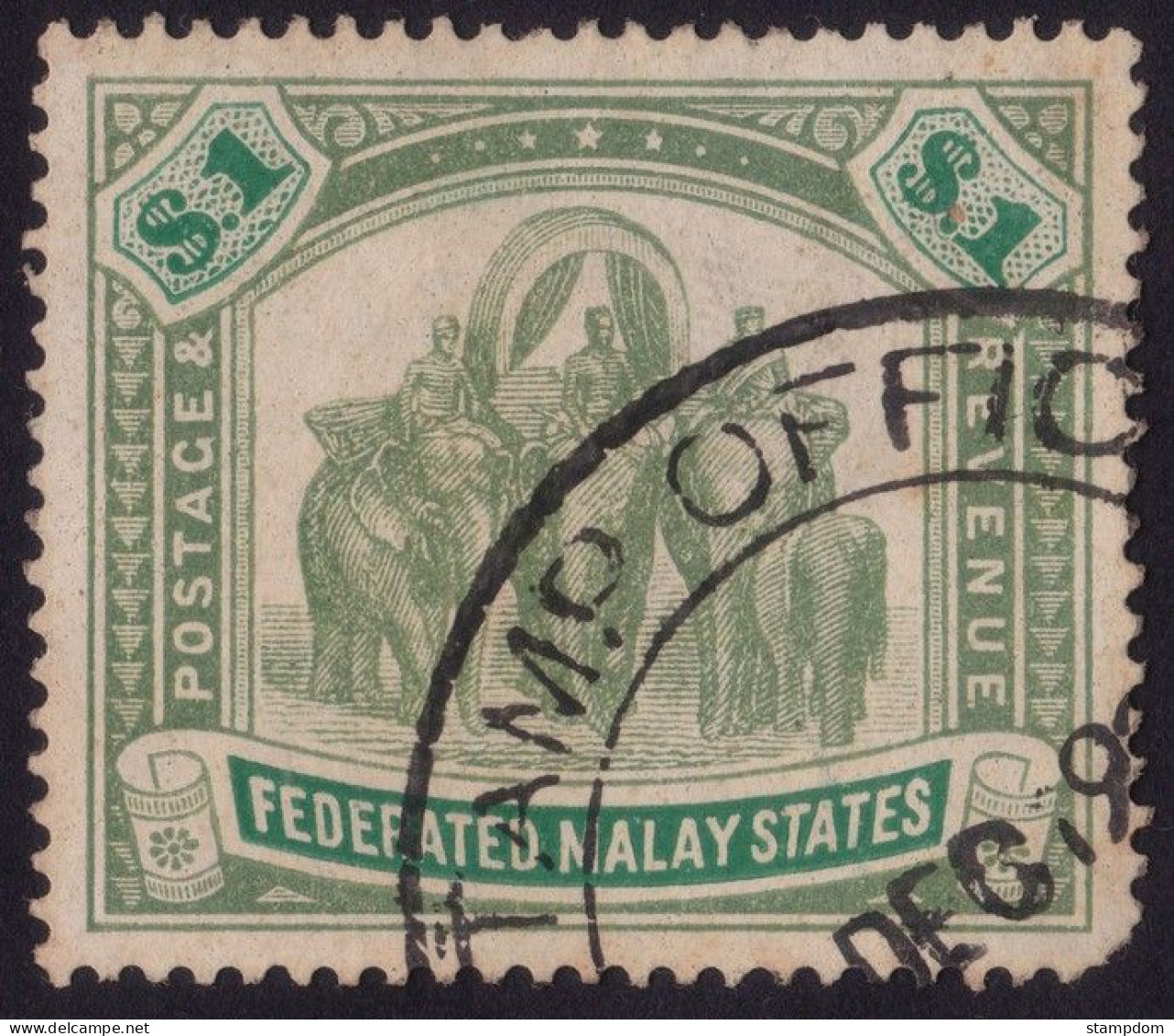 FEDERATED MALAY STATES FMS 1907 $1 Wmk.MCA Sc#34 - USED Fiscal  @TE262 - Federated Malay States