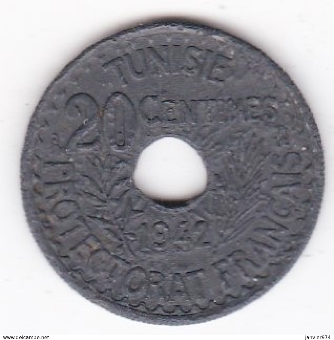 Protectorat Français 20 Centimes 1942, En Zinc, Lec# 124 - Túnez