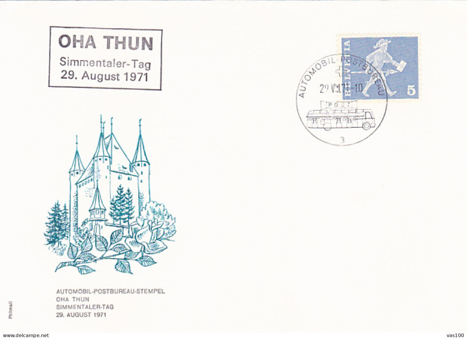 TRANSPORT, BUSS, MOBILE POST OFFICE POSTAMRK ON THUN EXHIBITION SPECIAL COVER, 1971, SWITZERLAND - Bus