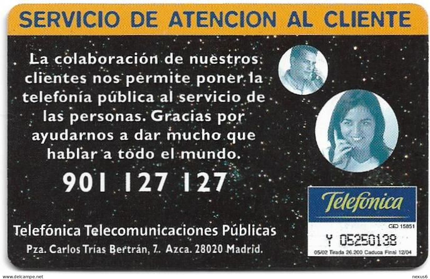 Spain - Telefonica - Servicio Al Cliente - P-495 - 3€, 05.2002, 26.200ex, Used - Private Issues