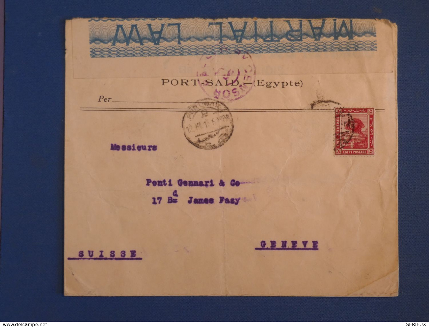 DA12  EGYPTE  BELLE LETTRE  CENSUREE RR  1915 A GENEVE SUISSE +CENSORED++AFF. INTERESSANT  ++ - 1915-1921 Britischer Schutzstaat