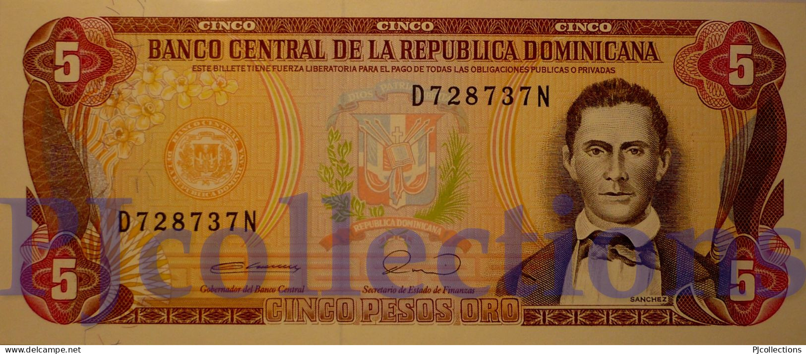 DOMINICAN REPUBLIC 5 PESOS ORO 1990 PICK 131 UNC - Dominicana