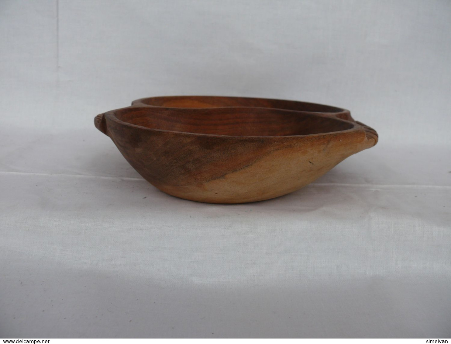 Vintage Carved Wooden Bowl With Two Slots #1625 - Plates