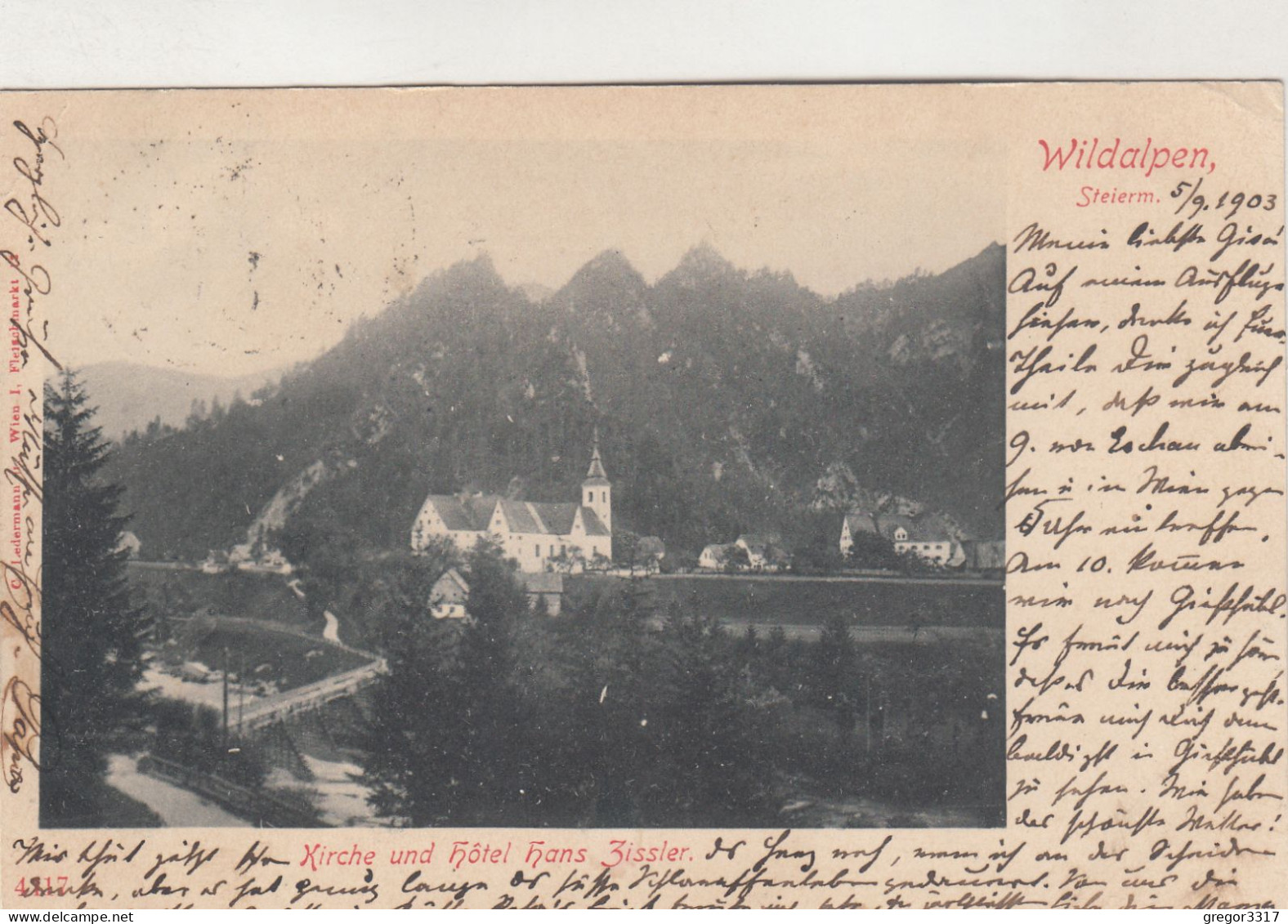 D4380) WILDALPEN - Steiermark - Tolle Alte AK - KIRCHE U. Hotel HANZ ZISSLER - 1903 - Wildalpen