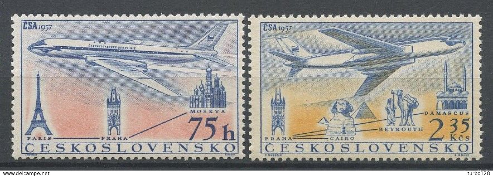 TCHECOSLOVAQUIE 1957 PA N° 45/46 ** Neuf MNH Superbe C 3 € Avions Planes TU 104 Lignes En Jets Paris Tour Eiffel Prague - Poste Aérienne