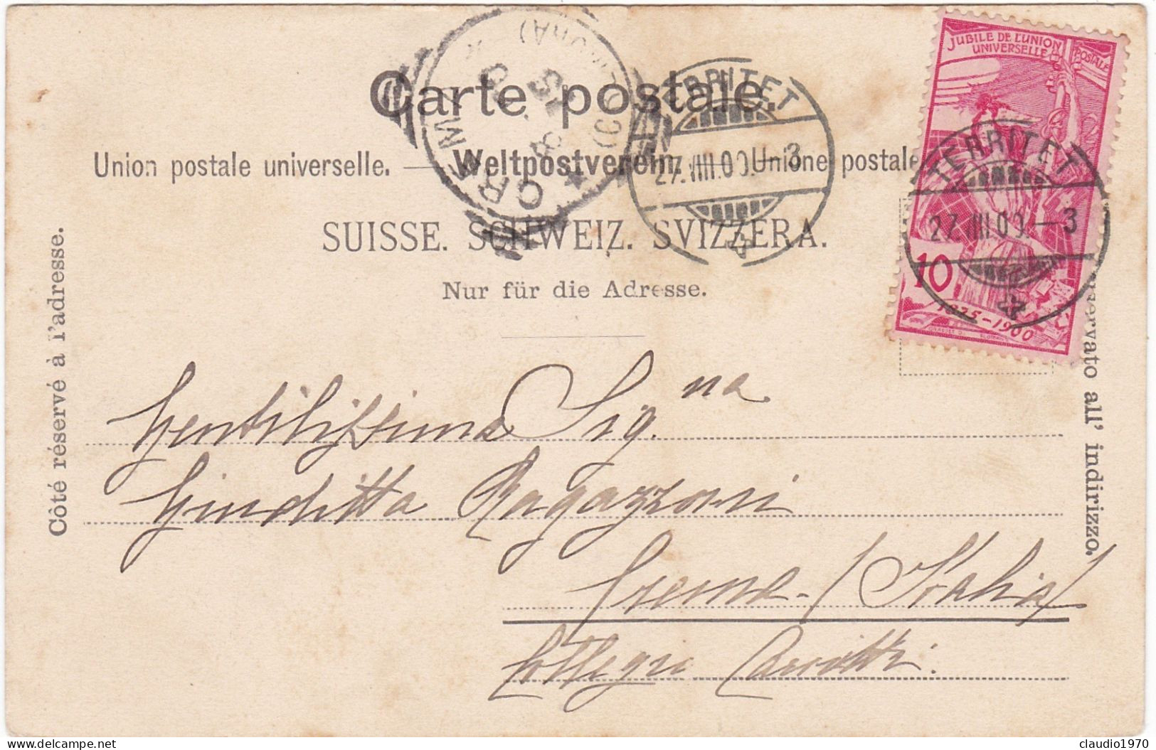 SVIZZERA - CARTOLINA - MONTREUX - HOTEL CONTINENTAL ET BELMONT-  VIAGGIATA - 1900 - Belmont