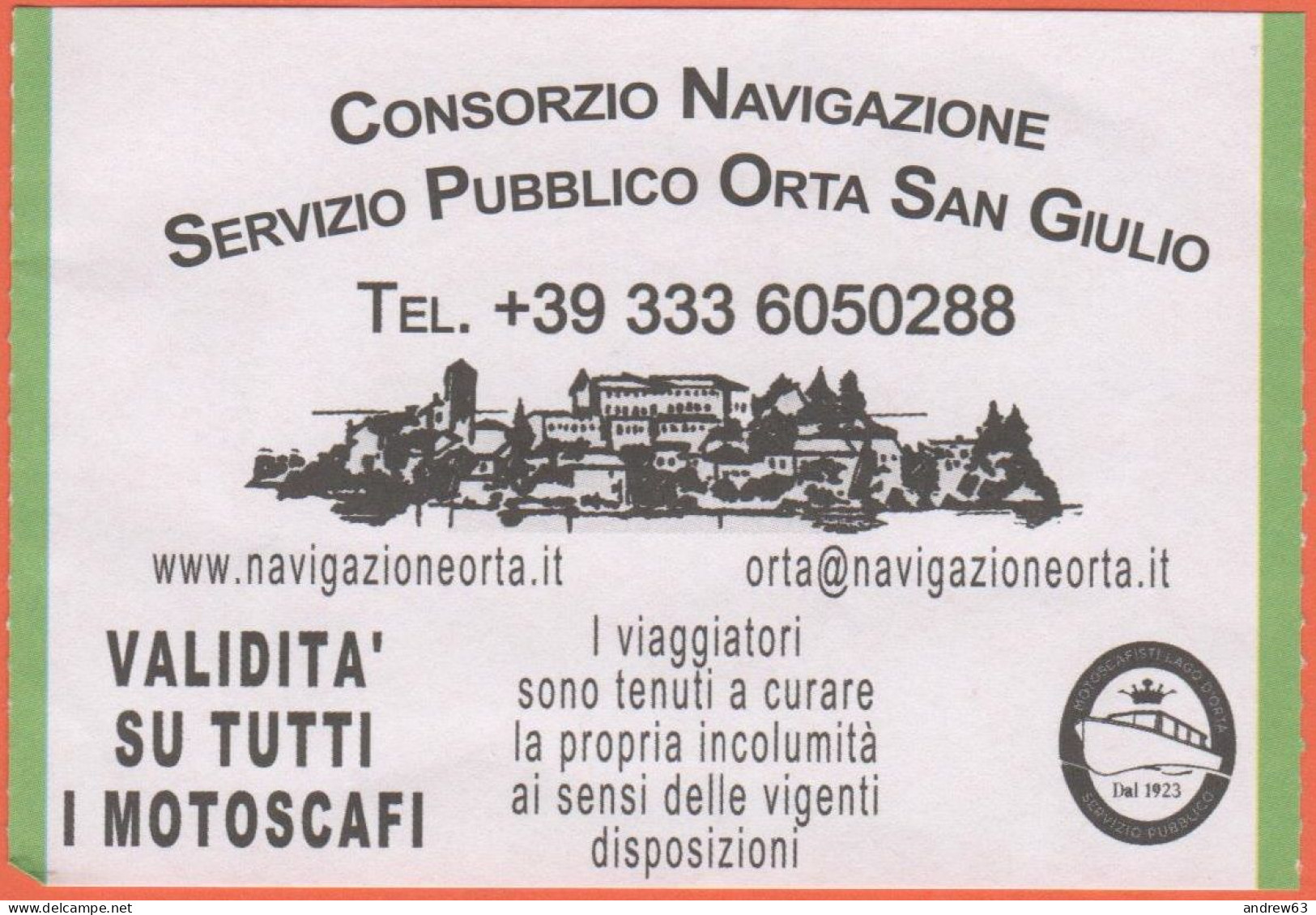 Consorzio Di Navigazione - Servizio Pubblico Orta San Giulio - Biglietto Di Corsa Semplice - Usato - Europa