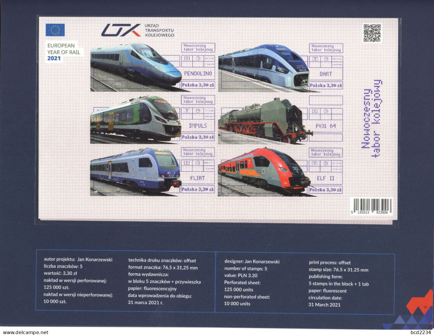 POLAND 2021 POST OFFICE LIMITED EDITION FOLDER: MODERN POLISH ROLLING STOCK TRAINS RAILWAYS IMPERF & PERF MS S/S ENGINES - Altri & Non Classificati