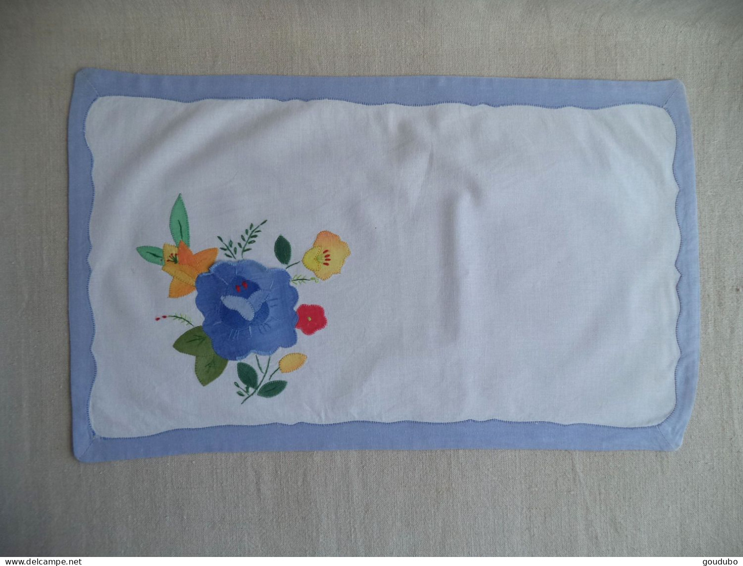 Napperons Duo Set De Table Serviette Composition Fleur Et Entour Tissu Ton Dominant Bleu . - Tischdecken/Servietten