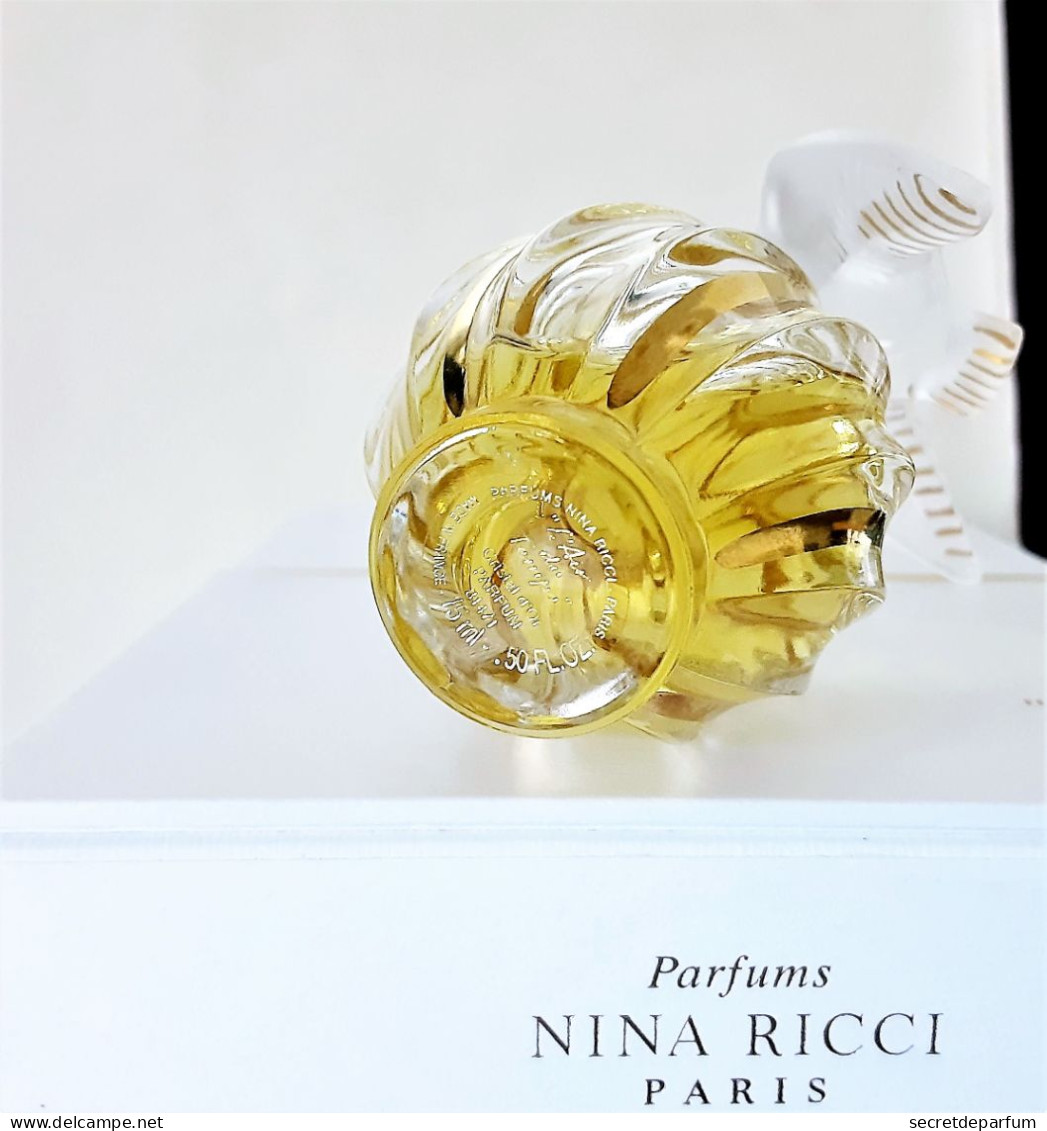 flacon L'AIR du TEMPS de NINA RICCI PARFUM 15 ml Flacon LALIQUE COLOMBE CRISTAL D'OR  Edition Limitée  593 / 900 + Boite