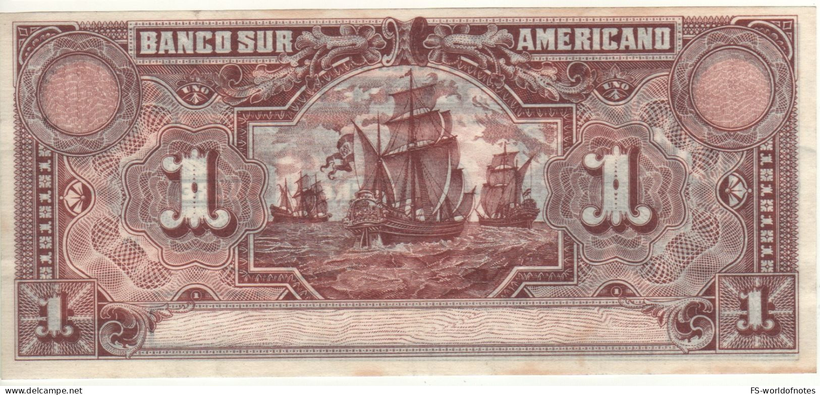 Ecuador 1 Sucre  PS251r    El Banco Suramericano    (dated 02.01.1920   COndor + Colimbus's Fleet At Back ) - Ecuador