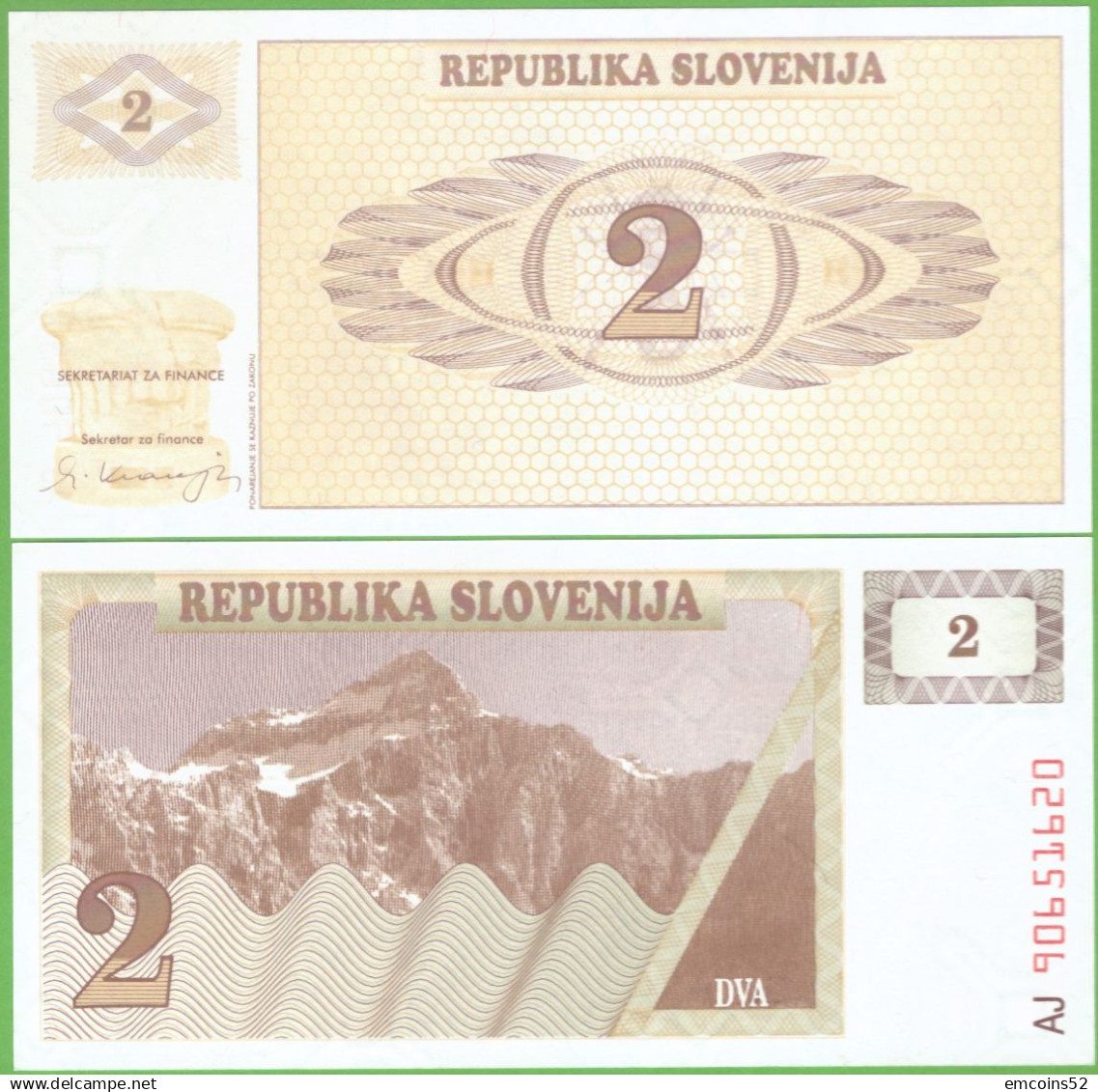 SLOVENIA 2 TOLARJA 1990 P-2 UNC - Slovenia