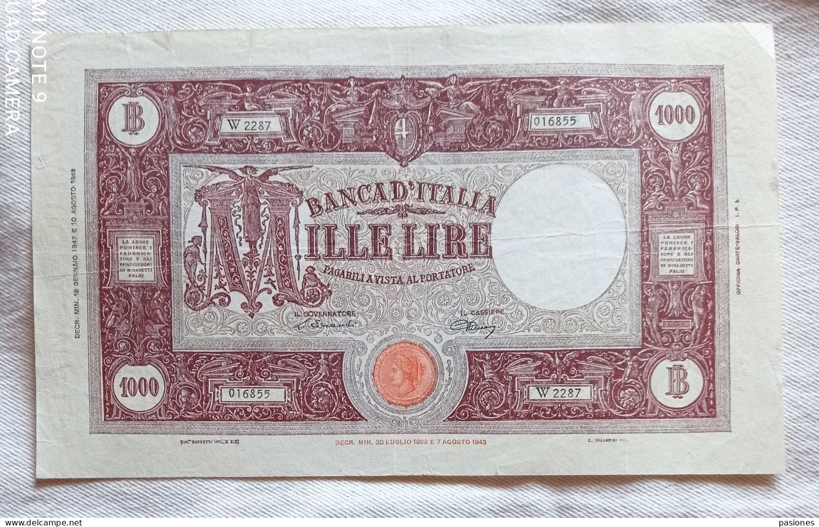 Banca D'Italia Lire 1000 18/01/1947 Einaudi/Urbini - 1000 Lire