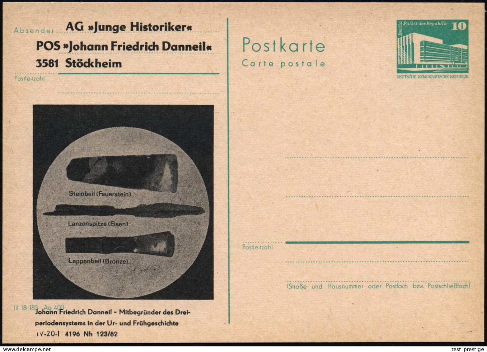 3581 Stöckheim 1983 Amtl. Inl.-P 10 Pf. PdR, Grün + Amtl. Zudruck: ..Johann Friedrich Danneil - Mitbegründer Des Drei-pe - Vor- Und Frühgeschichte