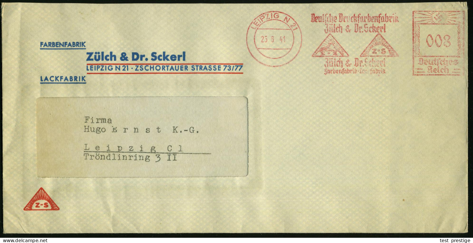 LEIPZIG N21/ Deutsche Druckfarbenfabrik/ Zülch & Dr.Scherl.. 1941 (25.6.) AFS = Sphinx U. Sonne) Dekorativer Firmen-Orts - Egyptology