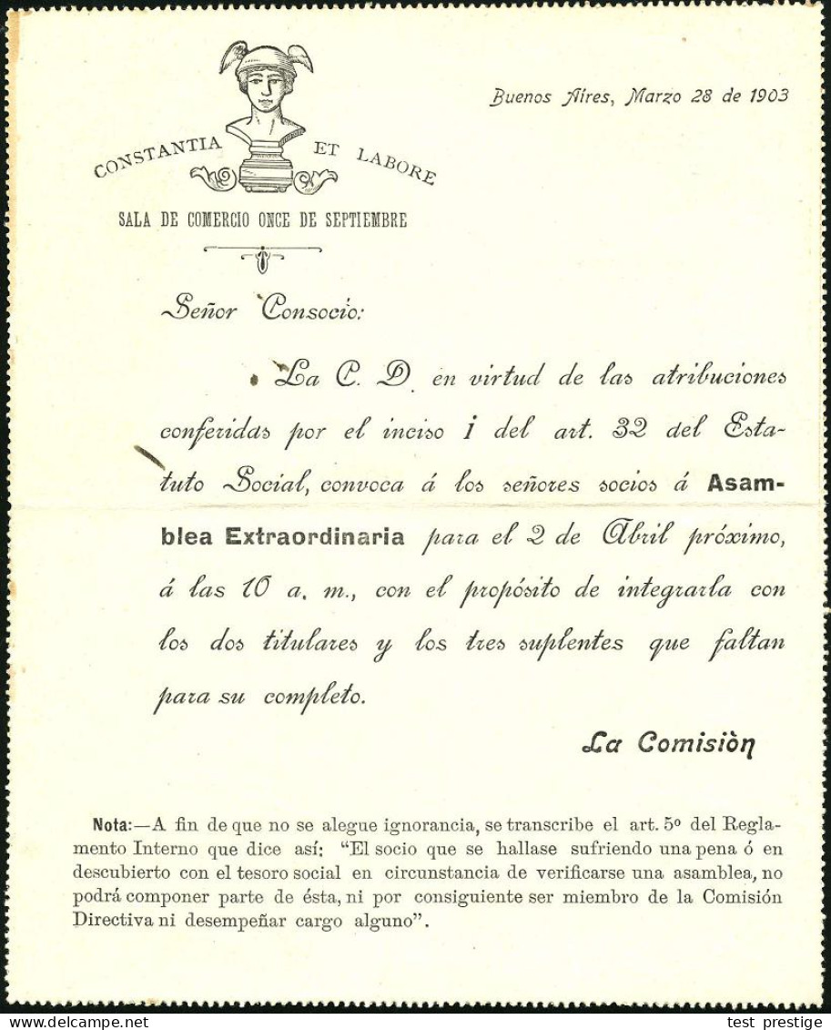 ARGENTINIEN 1903 (28.3.) 4 C. Libertas Kartenbf., , Orangerot , Innen Amtl. Dienst-Zudruck: CONSTANTIA ET LABORE = Merku - Mythologie