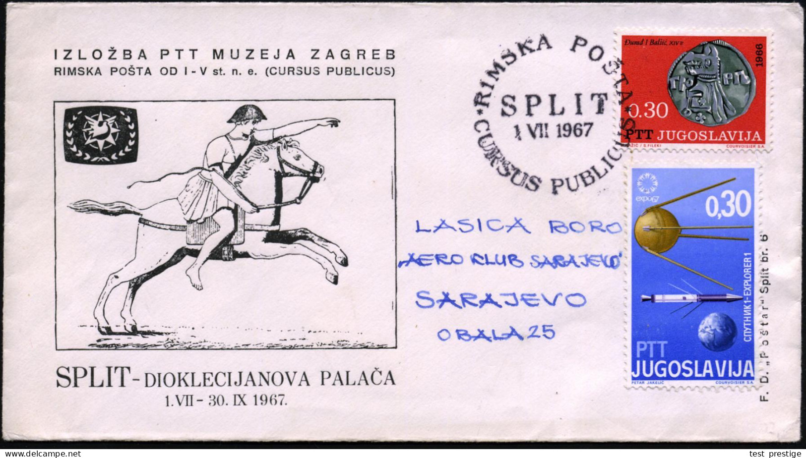 JUGOSLAWIEN 1967 (1.7.) SSt.: SPLIT/RIMSKA POSTA/ C U R S U S  P U B L I C U S , Klar Gest. Postmuseums-Ausst.-SU.: Römi - Archaeology