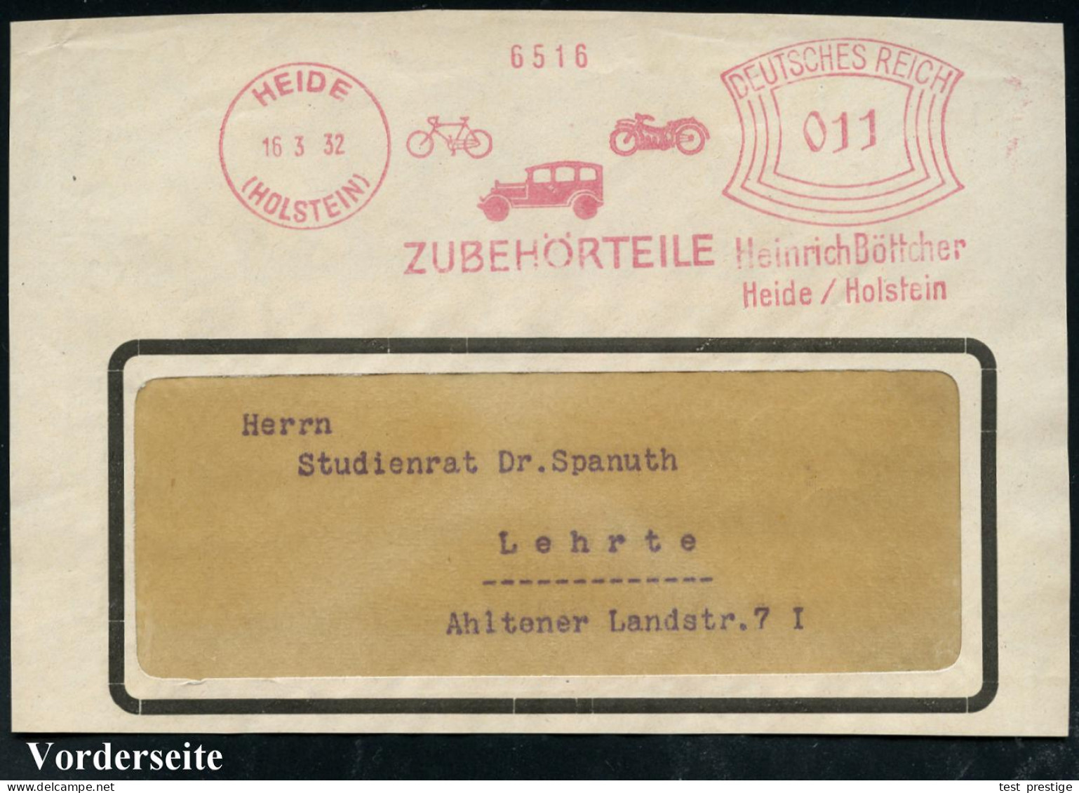 HEIDE/ (HOLSTEIN)/ ZUBEHÖRTEILE/ Heinr.Böttcher 1932 (16.3.) AFS Francotyp = Motorrad (u. PKW, Fahrrad/ Klar Gest. Bedar - Motorfietsen