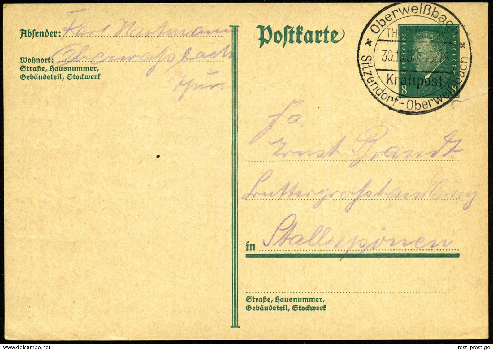 Oberweißbach/ THÜRINGERW./ Kraftpost/ Sitzendorf-Oberweißbach 1930 (30.10.) Seltener HWSt Klar Auf Inl.-P. 8 Pf. Ebert,  - Autos