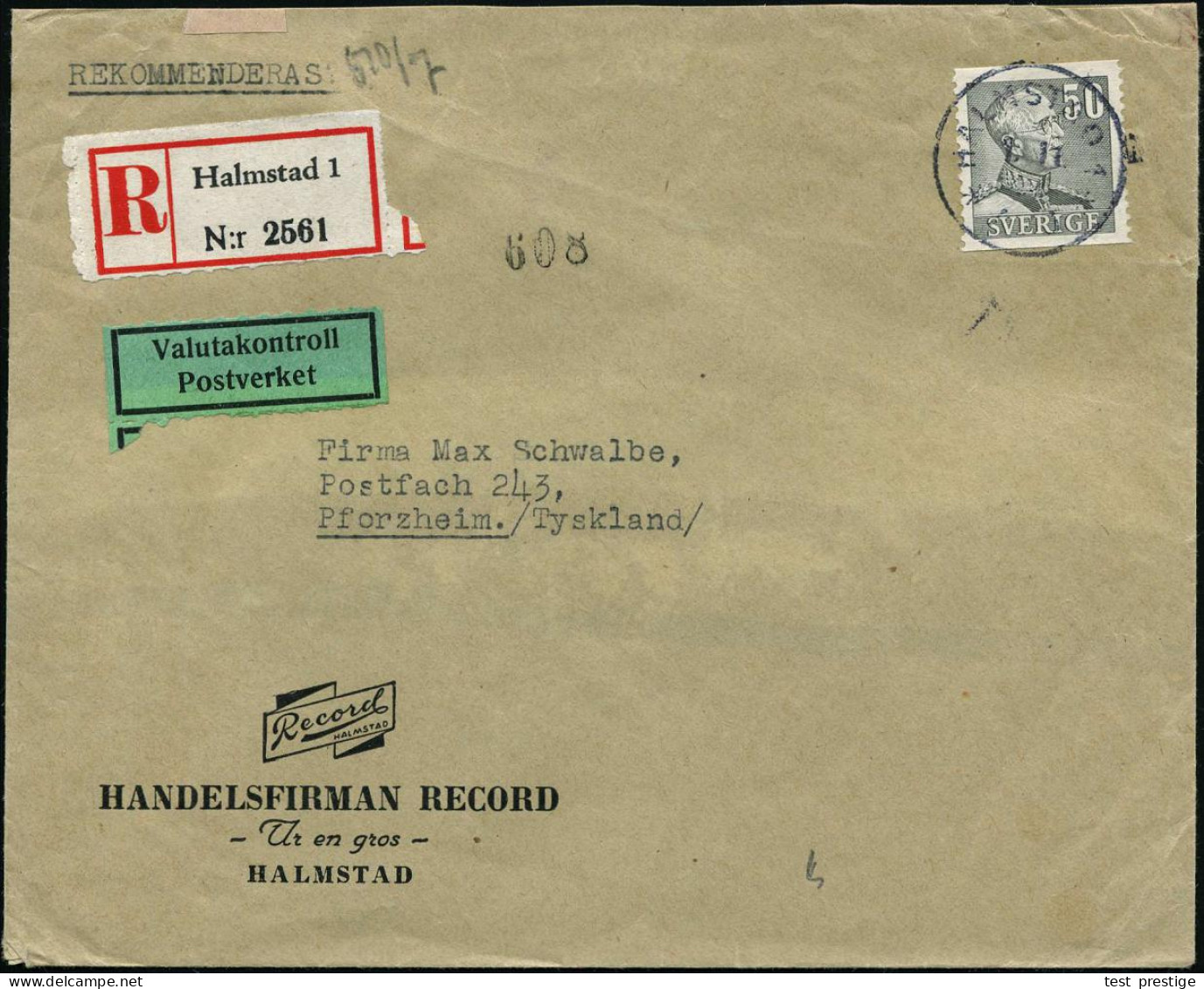 SCHWEDEN 1944 (1.11.) 50 Ö. EF + Grüner Devisen-Zensurzettel: Valutakontroll/ Postverket + RZ: Halmstad 1 + Rs. Rosa Zen - Other