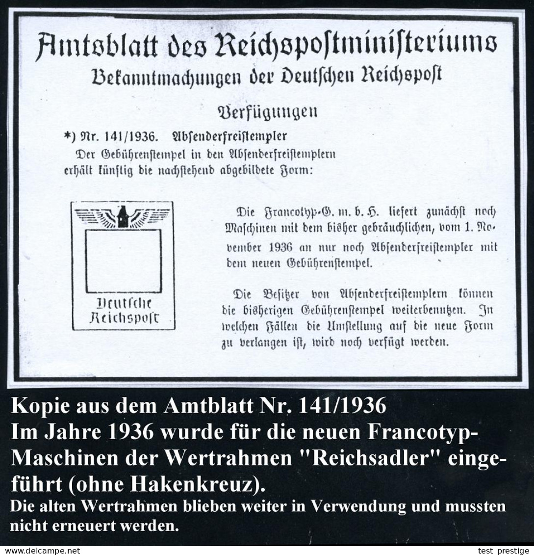 DUISBURG-WANHEIM/ "Berzelius"/ Metallhütten-Gesellschaft.. 1938 (28.4.) AFS-Musterabdruck Francotyp "Reichsadler" (= Jön - Chemistry