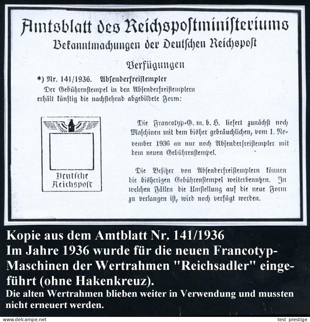 HAMBURG 36/ Emas/ Kaltasphalt 1939 (30.3.) AFS-Musterabdruck Francotyp "Reichsadler" Glasklar Gest. Francotyp-Musterblat - Chemie