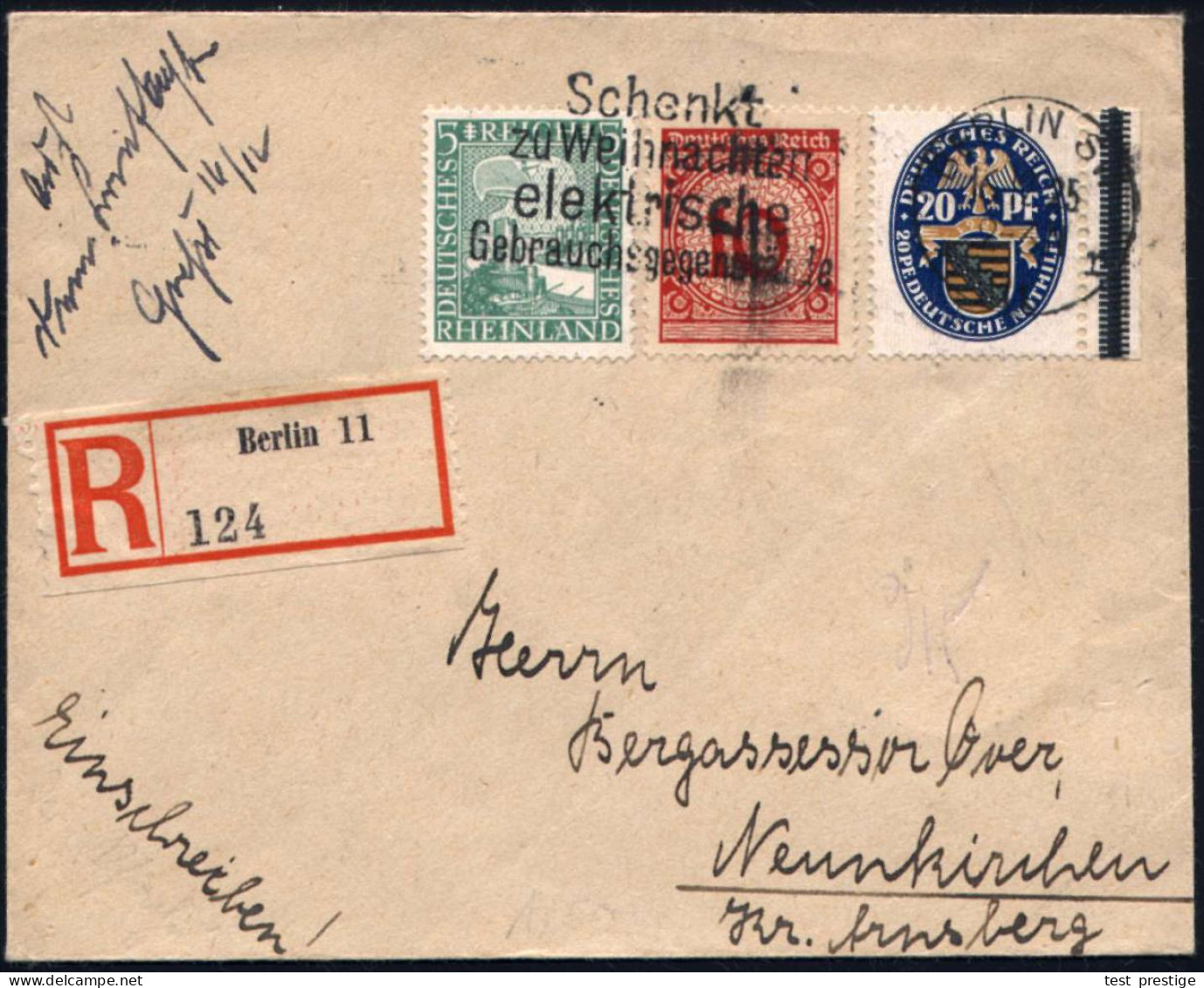 BERLIN SW/ *11r/ Schenkt/ Zu Weihnachten/ Elektrische/ Gebrauchsgegenstände 1925 (16.12.) MWSt Auf Nothilfe 20 Pf.+ 20 P - Christmas